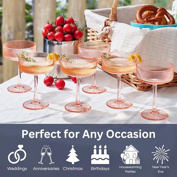 Khen Shatterproof Acrylic Ribbed Vintage Art Deco Martini, Champagne & Cocktail - Image 2