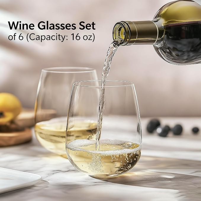 6 Pack Unbreakable Tritan Plastic Wine Glasses, 16 oz Reusable Stemless Wine - Image 4