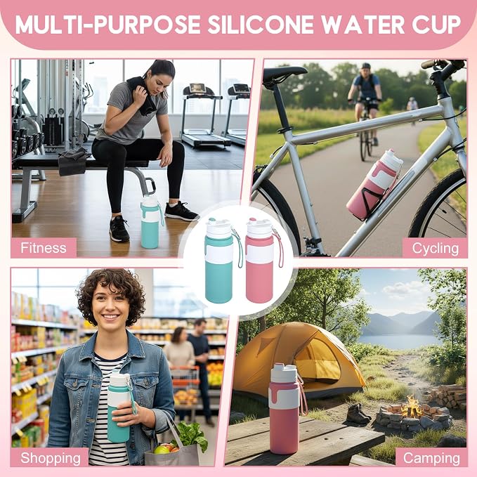 LemonRoad 2 Pcs 26 oz Silicone Collapsible Water Bottle, Portable Foldable - Image 6
