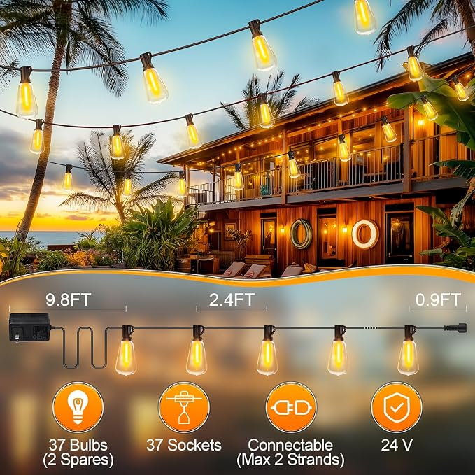 Outdoor Lights String Patio Outside - 100ft 30M LED Waterproof Light - Hanging - Image 7