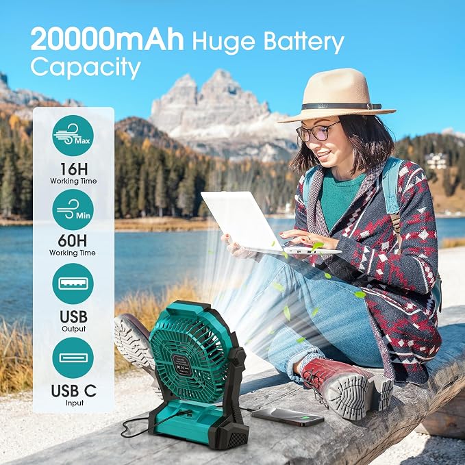 ONLYNEW Portable Fan Rechargeable, 20000mAh Cordless Battery Powered Fan - Image 2
