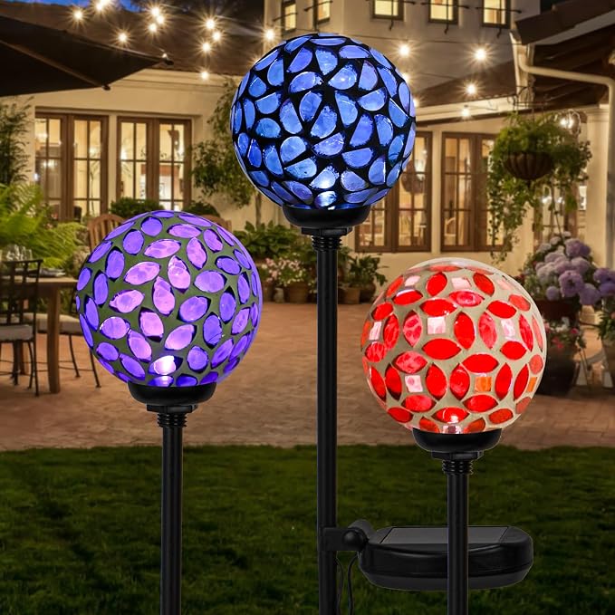 VCUTEKA Solar Garden Decorative Lights Outdoor, Mosaic Solar Light Waterproof - Image 5