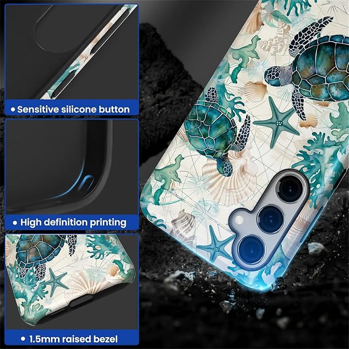 for Samsung Galaxy S25 Plus Case, HL2 Ocean Sea Turtle Nautical Map Hybrid 2 - Image 3