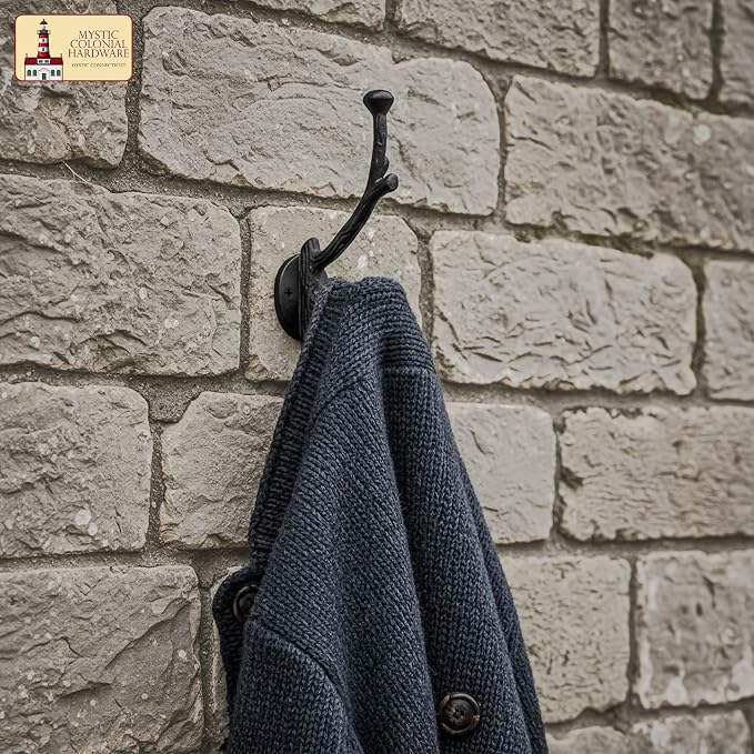 Mystic Colonial Rustic Cast Iron Wall Hooks, Heavy Duty Retro Utility Hooks - Image 5