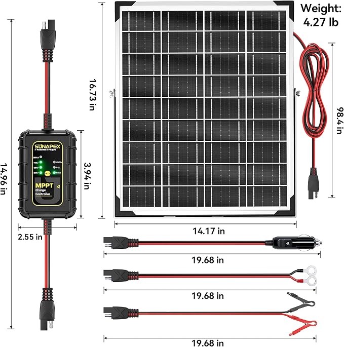 SUNAPEX 12V Solar Battery Charger: 25W Waterproof Solar Panel Kit- Aluminum - Image 6