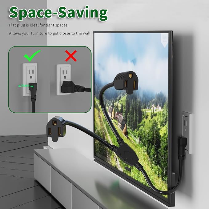 Elecan 3-Prong Y Splitter Power Extension Cord 2 FT/2 Pack, 90-Degree Angled - Image 4