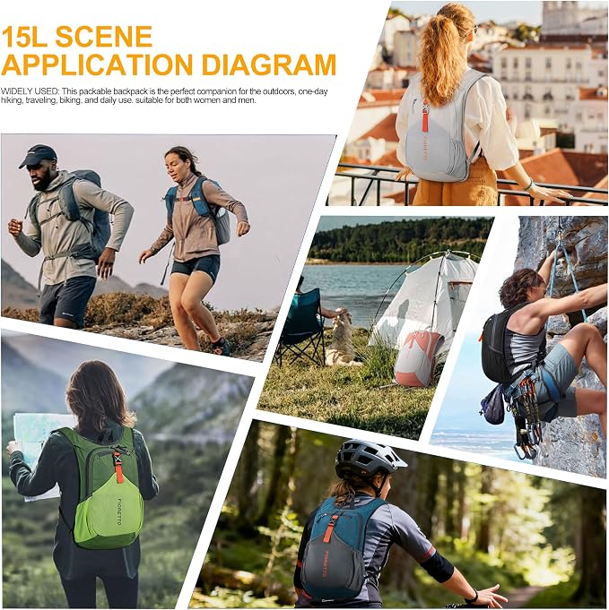 FIORETTO 15L Hiking Backpack for Women Men Mini Packable Backpack Lightweight - Image 8