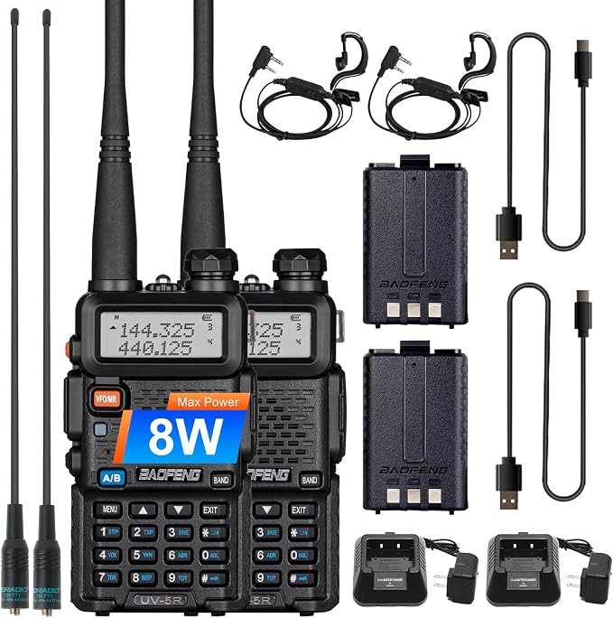 2 Pack BAOFENG UV-5R 8 Watt Ham Radio Handheld Long Range Two Way Radio by TIDRADIO
