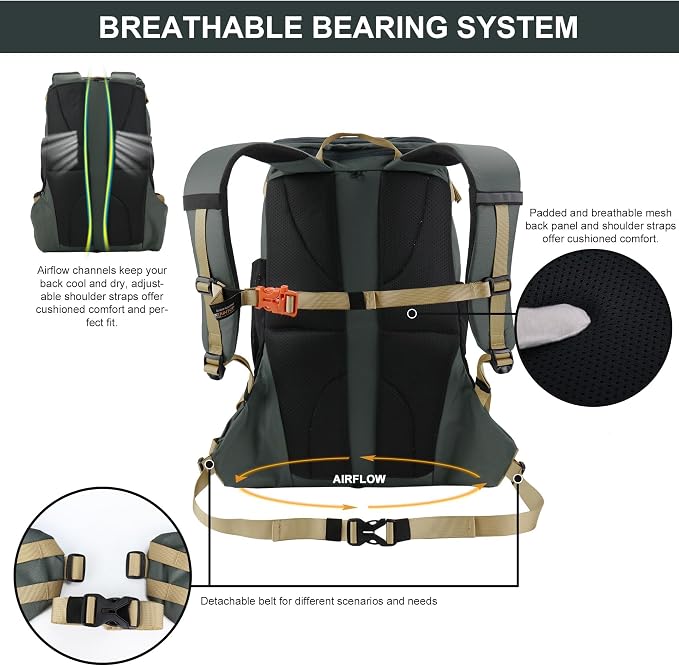 MOUNTAINTOP Hiking Backpack 35L Travel Backpack Lightweight Daypack - Image 3