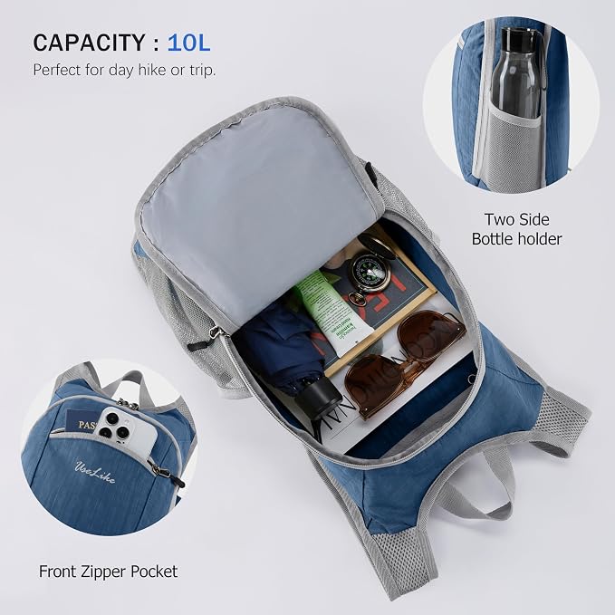 Uselike 10L Small Hiking Backpack Travel Daypack Lightweight Packable Back Pack - Image 5