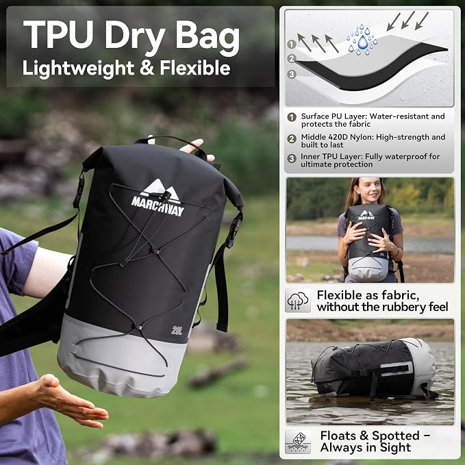 MARCHWAY Floating Roll Top Dry Bag, Flexible Lightweight TPU Waterproof - Image 2