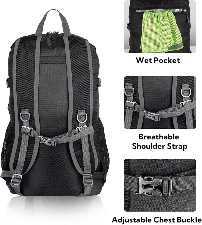 WATERFLY Lightweight Packable Hiking Backpack: 30L Foldable Travel Daypack - Image 5