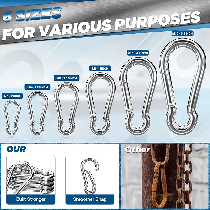 sprookber 316 Stainless Steel Carabiner Clip, Marine Grade Heavy Duty Spring - Image 5