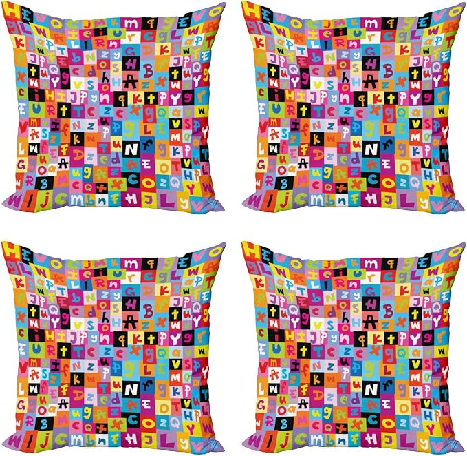 Ambesonne Abstract Throw Pillow Cushion Case Pack of 4, Colored Alphabet by Ambesonne