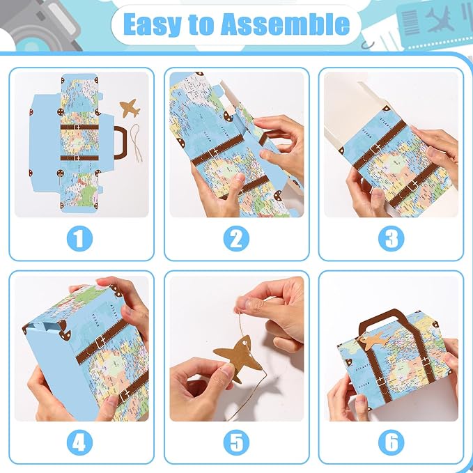 12Pcs Large Suitcase Party Favor Boxes Travel The Map Paper Treat Box - Image 4