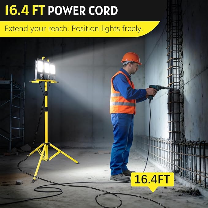 21000 LM LED Work Light with Stand, 3-Head Adjustable Portable Tripod Light - Image 6