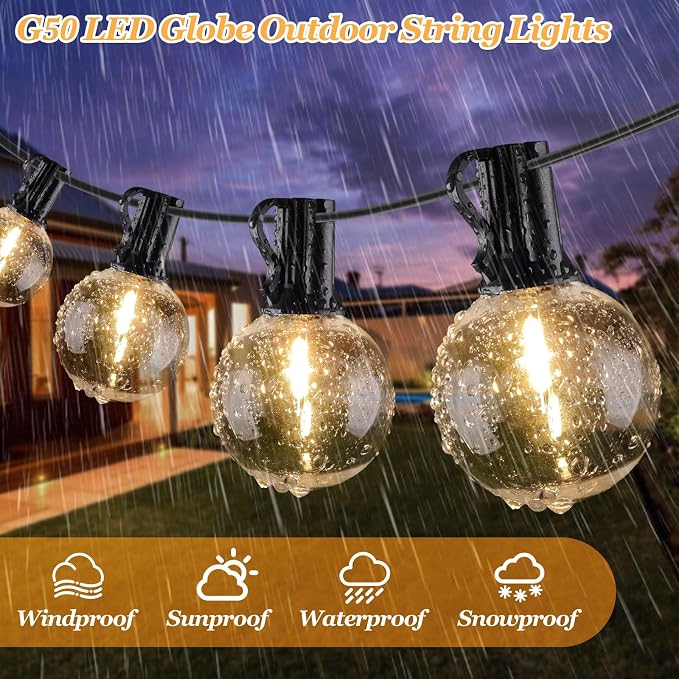 Bosceos 100ft Outdoor G50 LED Globe String Lights Dimmable Waterproof - Image 3