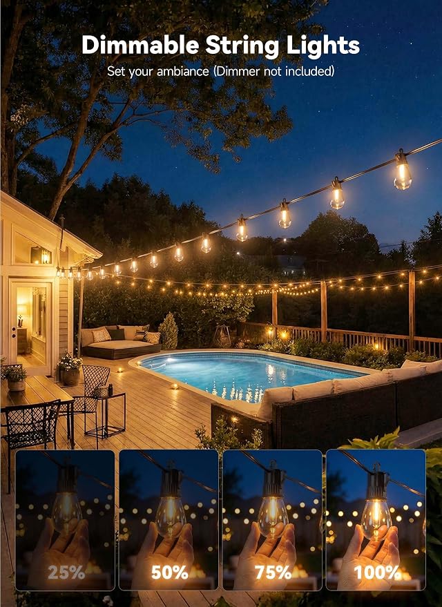Minetom 101FT Outdoor String LED Patio Lights Waterproof, 46 Shatterproof S14 - Image 5