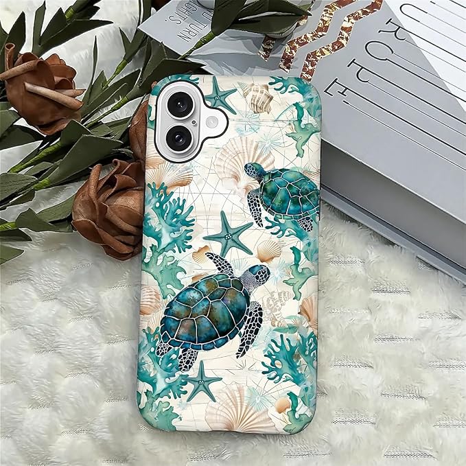 for iPhone 16 Plus Case, HH2 Ocean Sea Turtle Nautical Map Hybrid 2 Layer Hard - Image 4