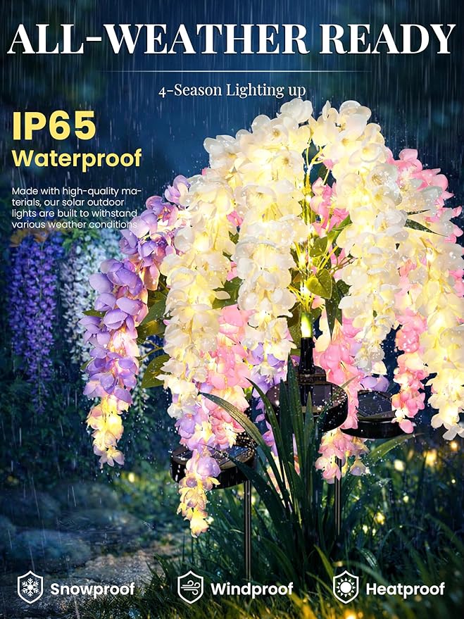 GIGALUMI Solar Lights Outdoor for Garden Decor, 3 Pack Solar Flower Lights - Image 3