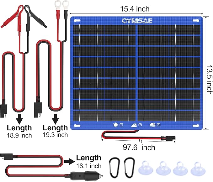 OYMSAE 30W Solar Car Battery Charger Portable 12V Trickle Battery Charger & - Image 2