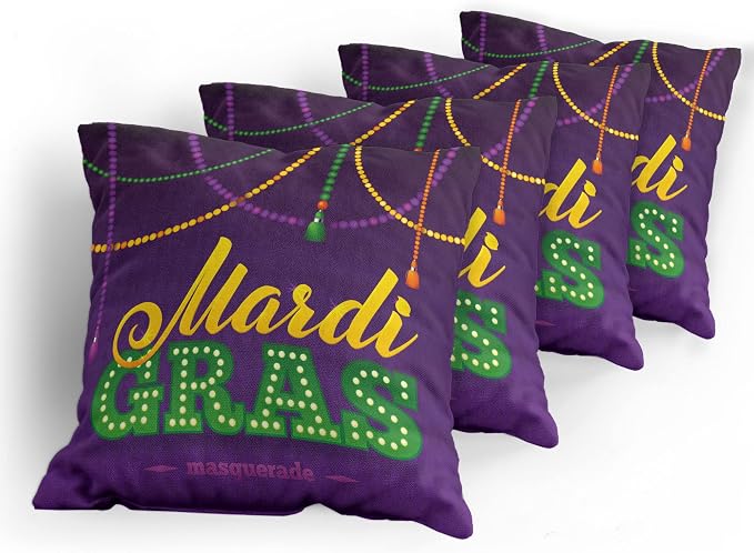 Ambesonne Mardi Gras Throw Pillow Cushion Case Pack of 4, Beads and Tassels - Image 5