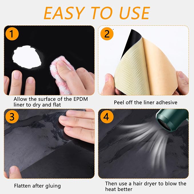 Adnee 2 Pcs Pond Liner Repair Patch-8 x 8 Inches Self-Adhesive EPDM Liner - Image 5