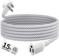 16 Gauge Braided Extension Cord 15 FT, 16/3 Flat Plug Power Cord Indoor by Seeklyze