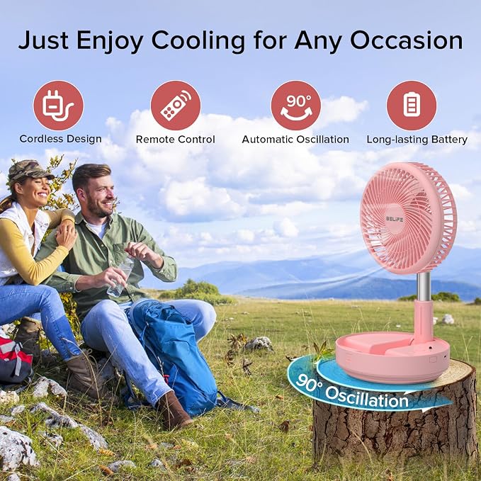 Belife X8 Portable Fan, 7200mAh Battery Powered Rechargeable, Oscillating USB - Image 4