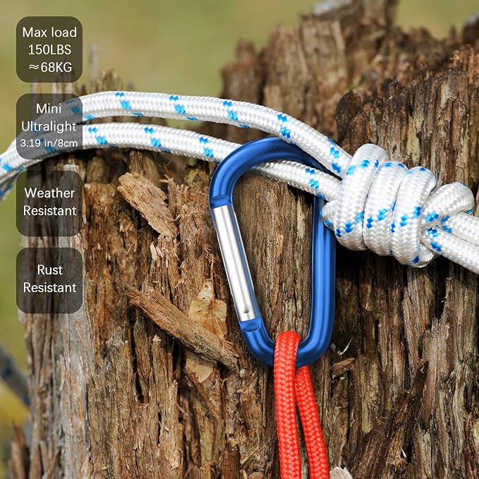 sprookber 3" Aluminum Carabiner D Ring, Caribeener Clips, Spring Snap Hook - Image 5