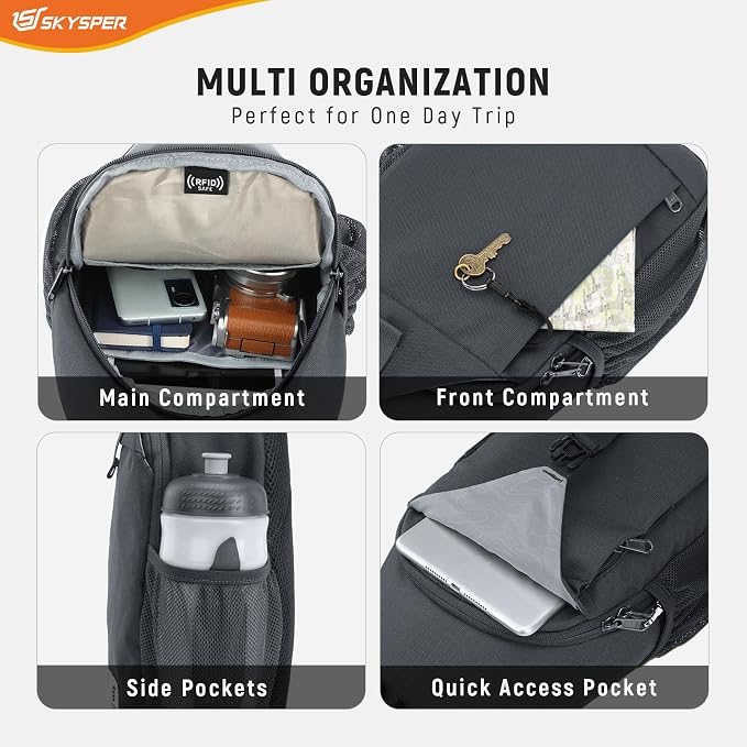 SKYSPER Sling Bag RFID Cross Body Bag Recycled Crossbody Backpack Travel Daypack - Image 5
