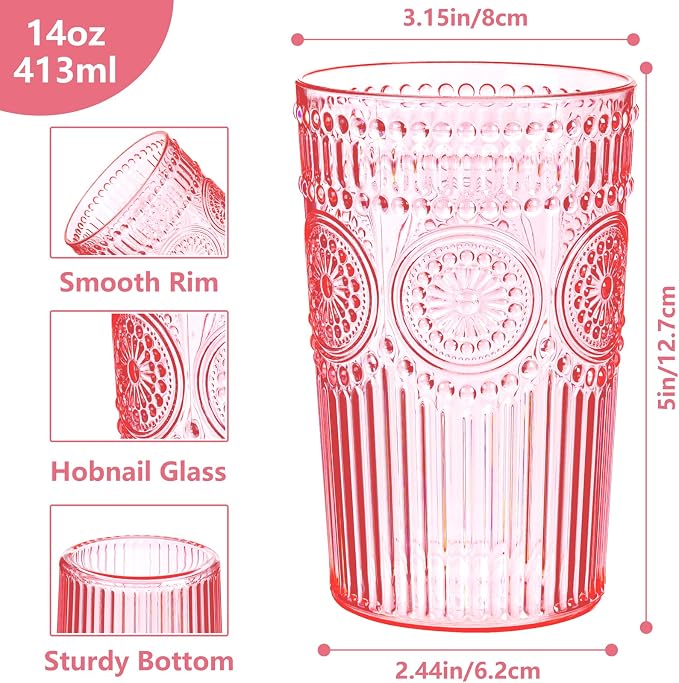 Ciaell 12 Pack Romantic Plastic Water Glasses - 14 Oz Pink Vintage Drinking - Image 2