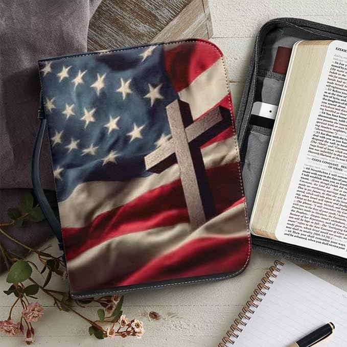 XL Bible Cover Case for Women Men American Flag and Cross PU Leather Bible Case - Image 5