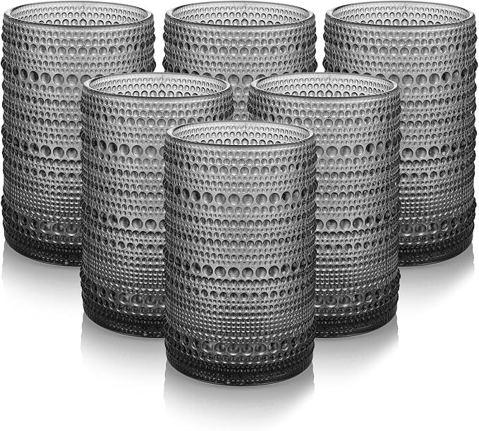HomeVogue Hobnail Drinking Glasses Set of 6, 15 oz Vintage Glassware Set by HomeVogue