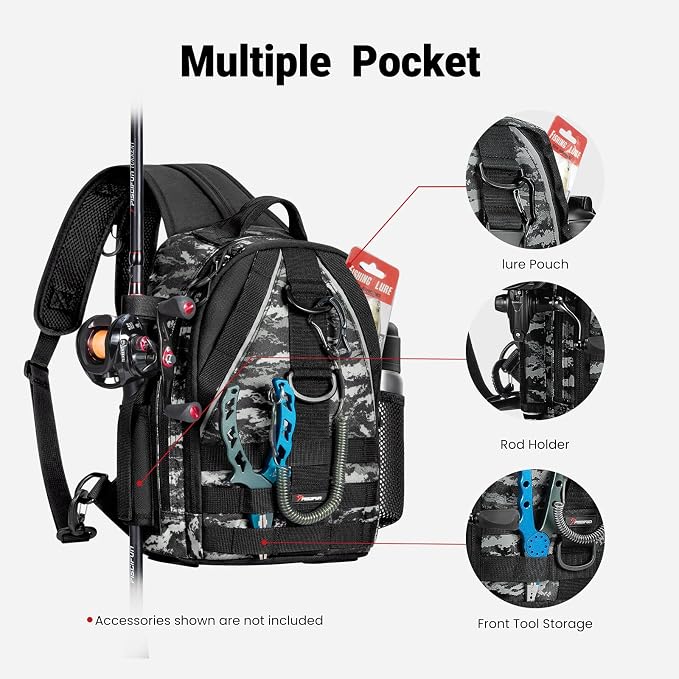 Piscifun Fishing Backpack with Rod Holder, Lightweight Sling Bag Storge Gear - Image 3