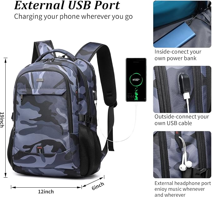 DUSLANG 17 Inch Travel Laptop Backpack Water Resistant Hiking Backpack - Image 2