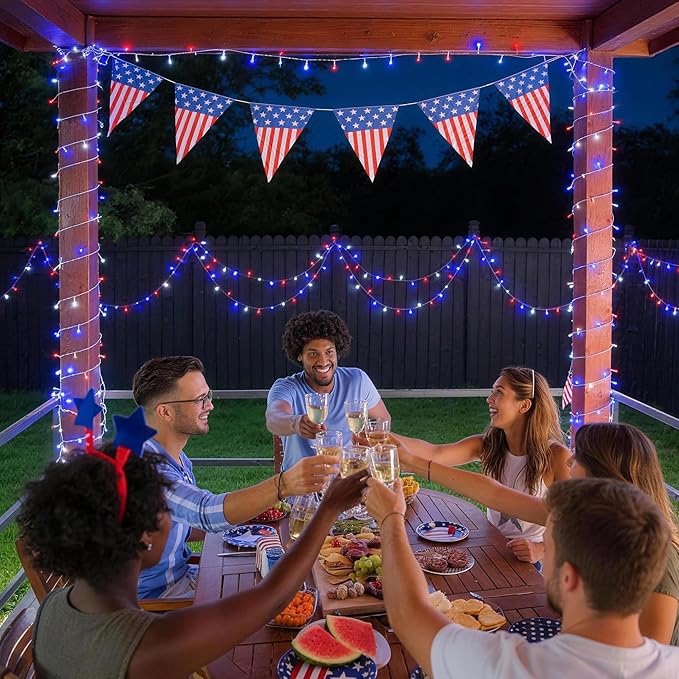 JMEXSUSS 33ft 100 LED Red White and Blue Lights Outdoor, 4th of July Lights - Image 6