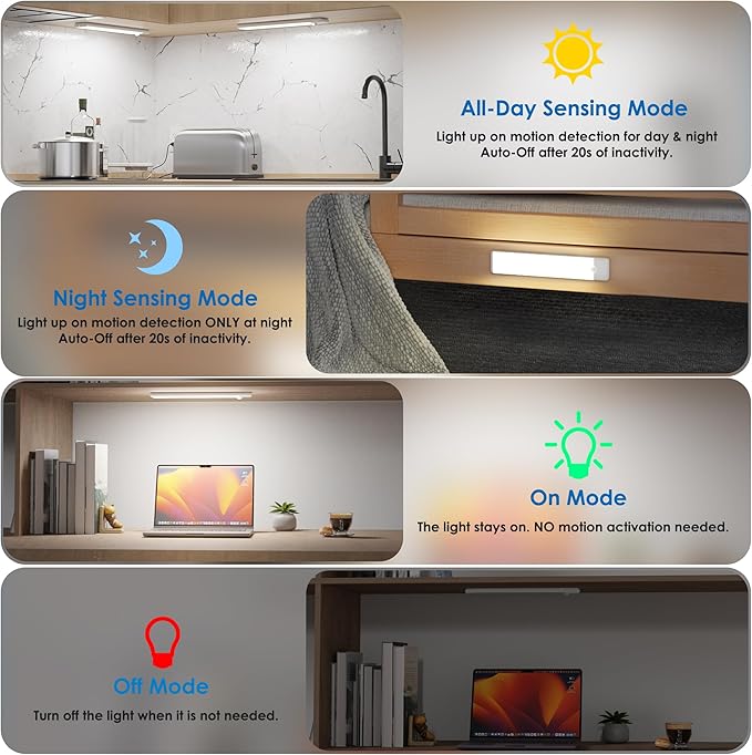 Motion Sensor Under Cabinet Lights, Magnetic Rechargeable Under Counter Closet - Image 4