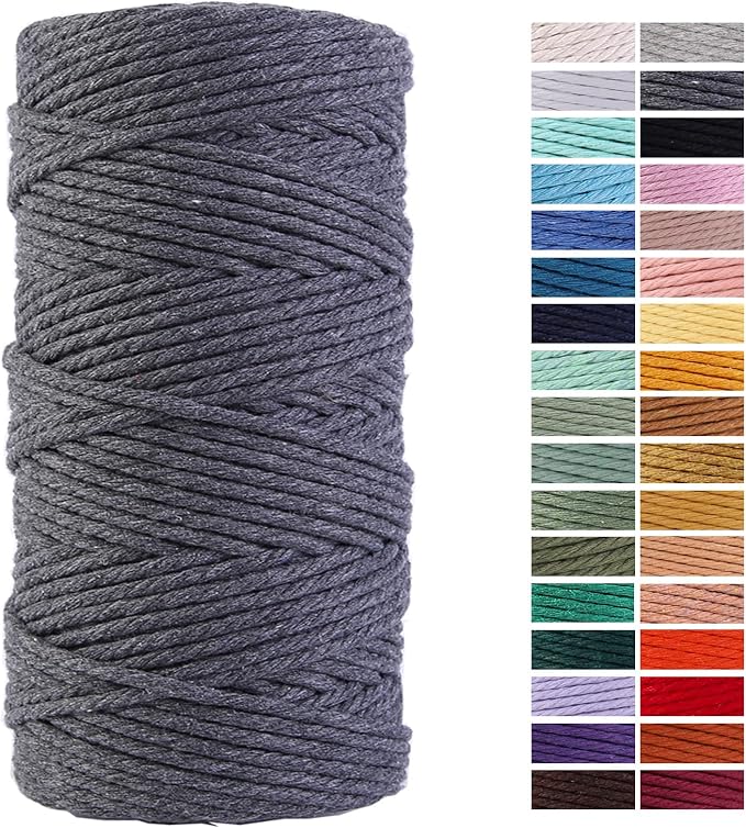 Gray Macrame Cord 3mm x 109Yards, Colored Cotton Rope Craft Cord Colorful by AestheticDesignforYou