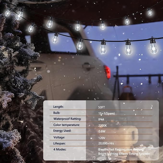 LED Outdoor String Lights, 50FT Patio Lights - Image 2