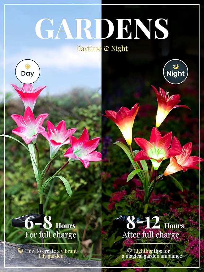 GIGALUMI Solar Outdoor Flower Lights, 4 Pack Waterproof Solar Garden Light - Image 3
