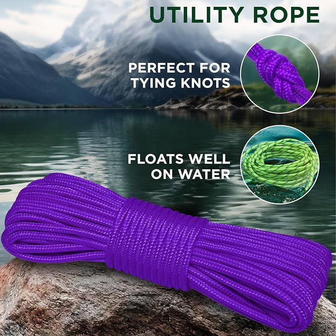 TECEUM Rope – 90 Feet x 1/4 Inch – Purple – Strong All-Purpose Utility Rope – - Image 3