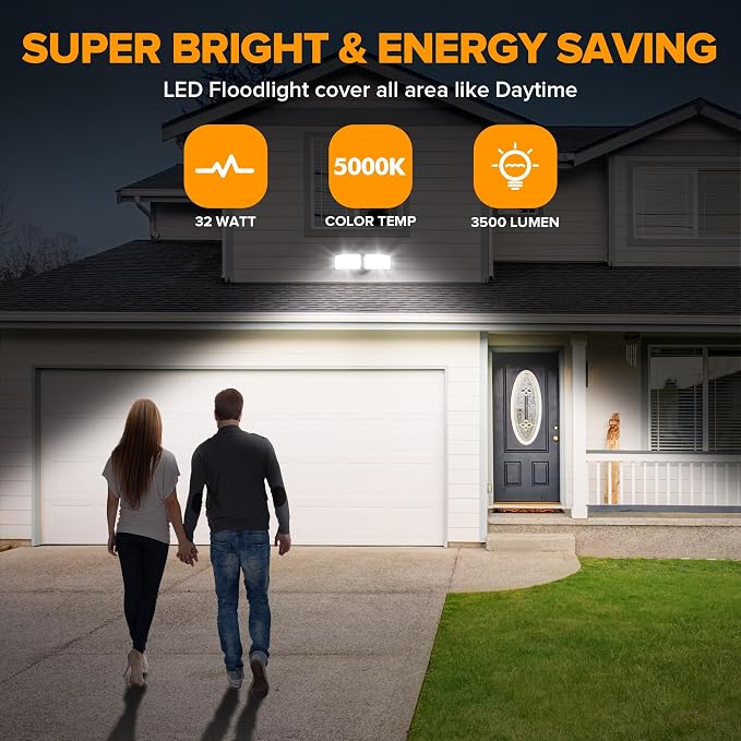 LUTEC 32W 3500LM Integrated Dual-Head LED Flood Light Outdoor, Switch - Image 2