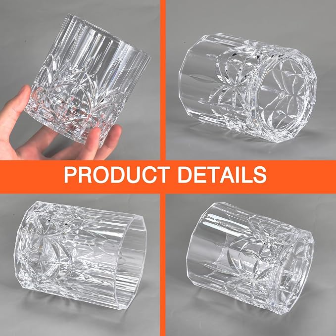 4 Sets Plastic Whiskey Glasses 14 oz Unbreakable Whiskey Drinking Glasses Old - Image 3