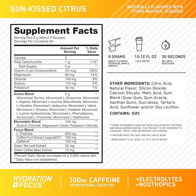 Optimum Nutrition Amino Energy Powder Plus Focus, - Image 3