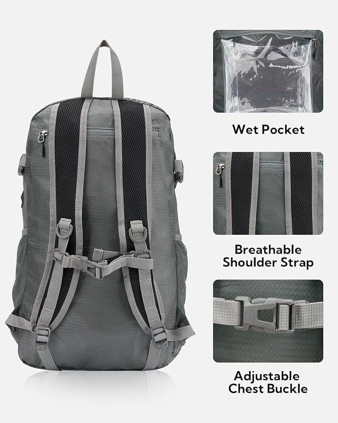 WATERFLY Lightweight Packable Hiking Backpack: 30L Foldable Travel Daypack - Image 5