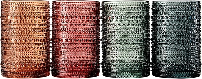 Khen Hobnail Beaded Highball Drinking Tumbler Glasses | Set of 4 | Color - Image 4