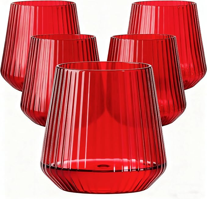 Lueumxc 40 Pack Plastic Ribbed Wine Glasses, 14Oz Origami Disposable Wine by Lueumxc
