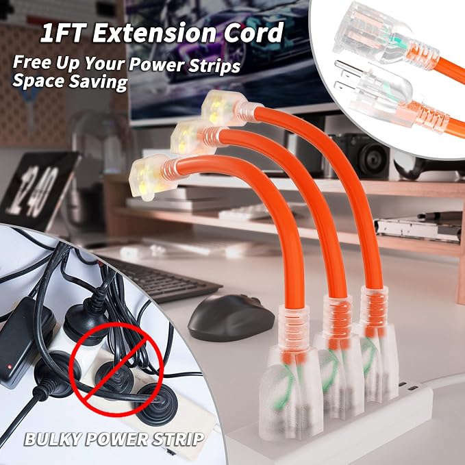 PlugSaf 1FT 12/3 Gauge Short Outdoor Extension Cord - Image 2