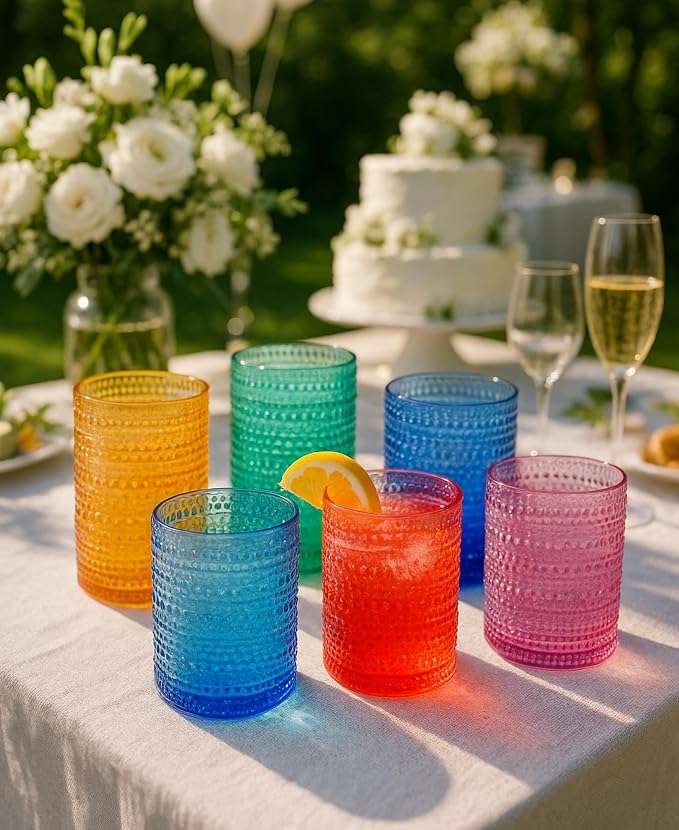 Khen Plastic Hobnail Drinking Highball Glasses Set of 6 Bright Tones Cups 14oz - Image 7